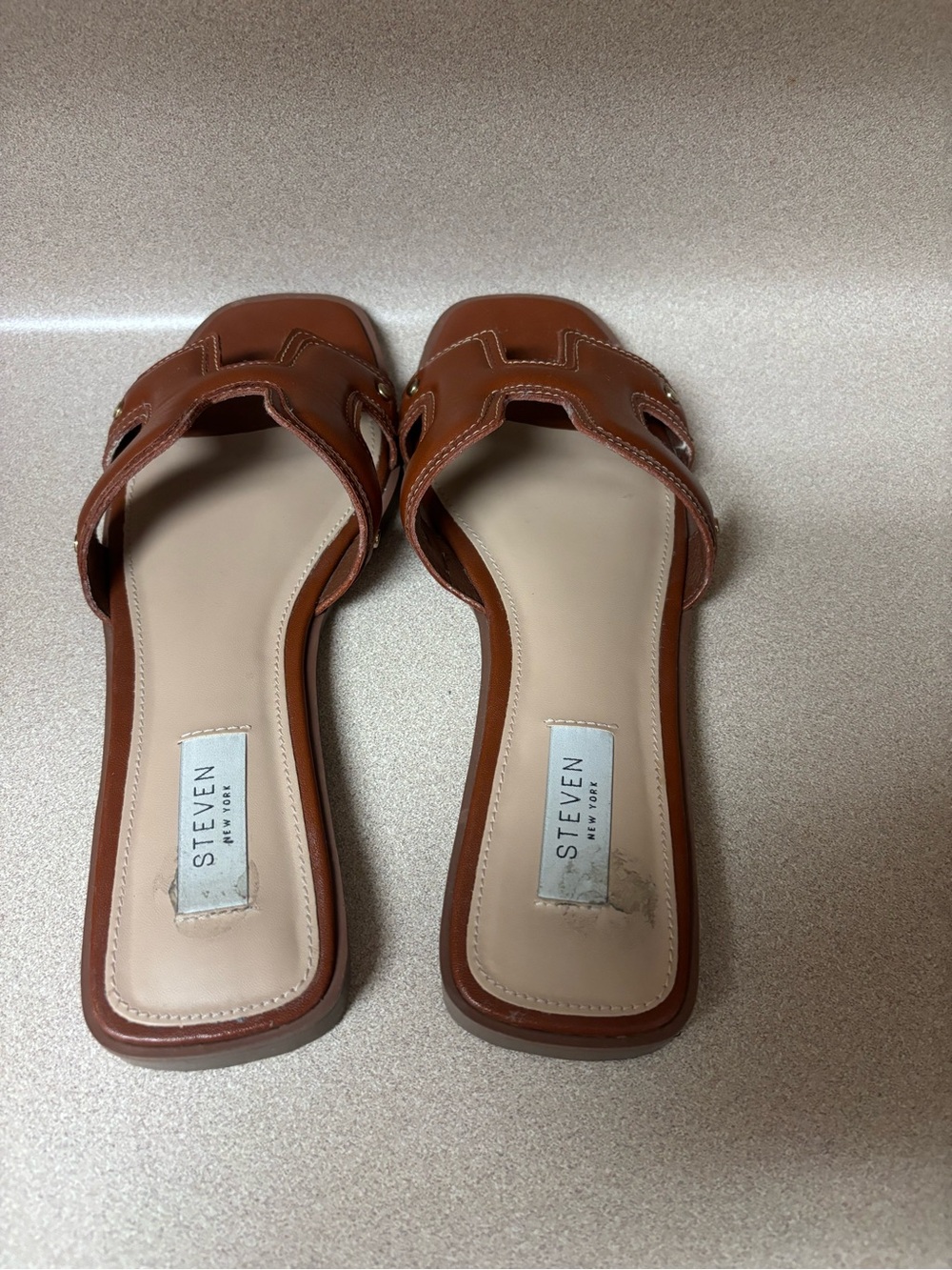 Steve Madden Cognac Leather Slide Mules - Picture 5 of 8